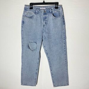Tal Clothing Light Wash Blue High Rise Cropped Jeans W Heart Cutout 31